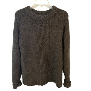 SUSS Olive Green Alpaca Blend Women’s Cable Knit Crew Sweater Fuzzy Medium